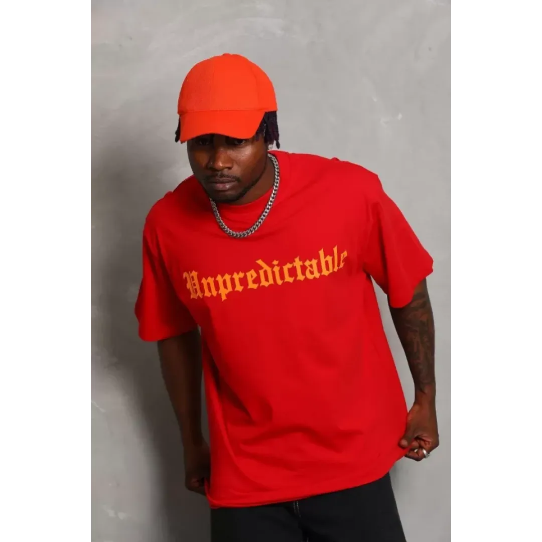 Unisex Oversize Baskılı Bisiklet Yaka T-Shirt - Kırmızı - 93197 Unisex Oversize Baskılı Bisiklet Yaka T-Shirt - Kırmızı - 93197