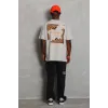 Unisex Oversize Baskılı Bisiklet Yaka T-Shirt - Gri - 93199