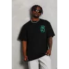 Unisex Oversize Baskılı Bisiklet Yaka T-Shirt - Siyah - 93201 Unisex Oversize Baskılı Bisiklet Yaka T-Shirt - Siyah - 93201