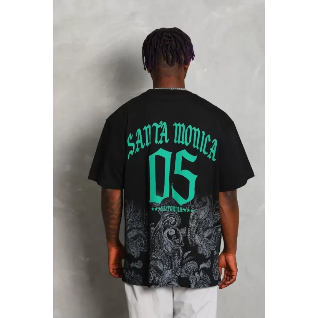 Unisex Oversize Baskılı Bisiklet Yaka T-Shirt - Siyah - 93201 Unisex Oversize Baskılı Bisiklet Yaka T-Shirt - Siyah - 93201