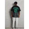 Unisex Oversize Baskılı Bisiklet Yaka T-Shirt - Siyah - 93201 Unisex Oversize Baskılı Bisiklet Yaka T-Shirt - Siyah - 93201
