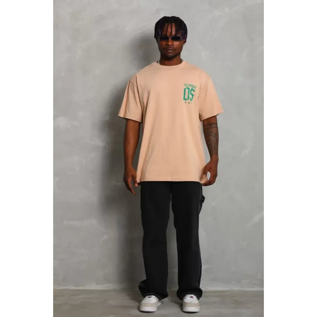 Unisex Oversize Baskılı Bisiklet Yaka T-Shirt - Bej - 93202 Unisex Oversize Baskılı Bisiklet Yaka T-Shirt - Bej - 93202