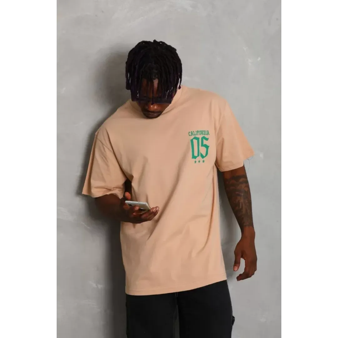 Unisex Oversize Baskılı Bisiklet Yaka T-Shirt - Bej - 93202 Unisex Oversize Baskılı Bisiklet Yaka T-Shirt - Bej - 93202