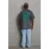 Unisex Oversize Baskılı Bisiklet Yaka T-Shirt - Füme - 93211