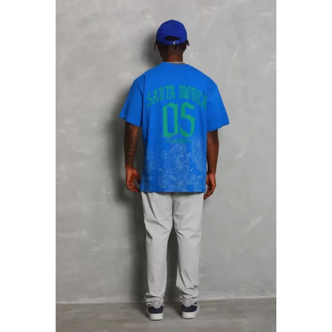 Unisex Oversize Baskılı Bisiklet Yaka T-Shirt - Mavi - 93212 Unisex Oversize Baskılı Bisiklet Yaka T-Shirt - Mavi - 93212