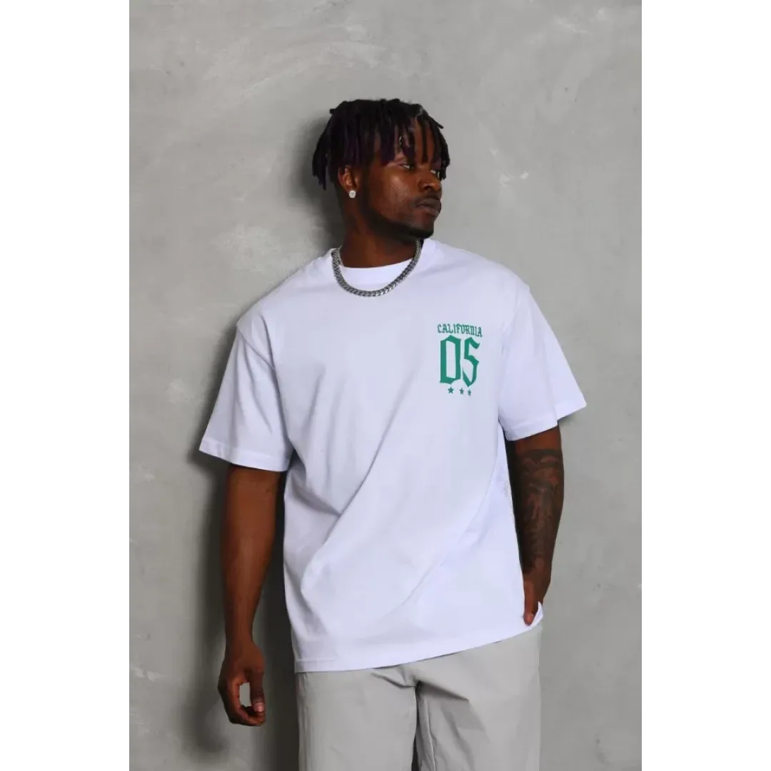 Unisex Oversize Baskılı Bisiklet Yaka T-Shirt - Beyaz - 93213 Unisex Oversize Baskılı Bisiklet Yaka T-Shirt - Beyaz - 93213