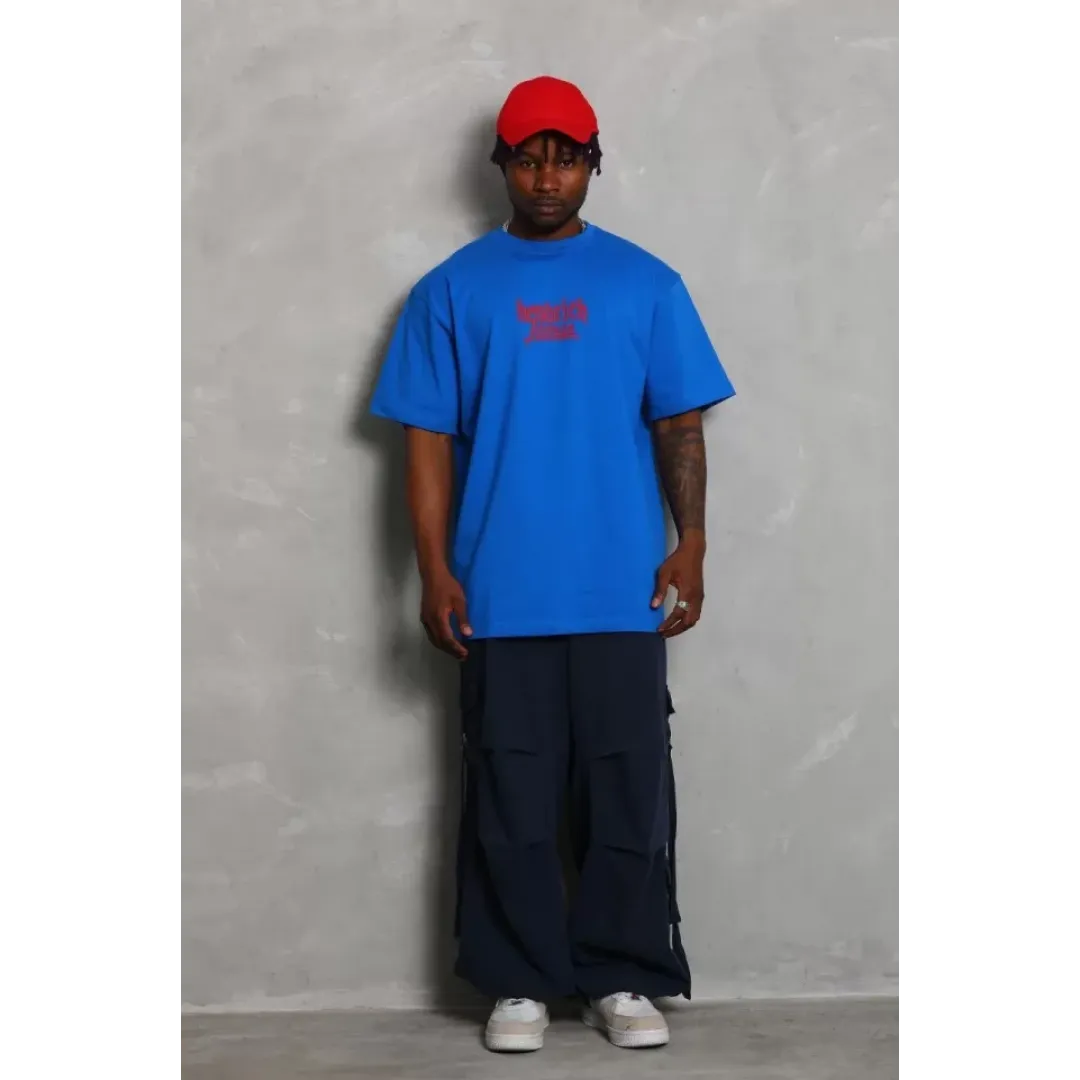 Unisex Oversize Baskılı Bisiklet Yaka T-Shirt - Mavi - 93214 Unisex Oversize Baskılı Bisiklet Yaka T-Shirt - Mavi - 93214