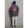 Unisex Oversize Baskılı Bisiklet Yaka T-Shirt - Füme - 93215 Unisex Oversize Baskılı Bisiklet Yaka T-Shirt - Füme - 93215