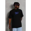 Unisex Oversize Baskılı Bisiklet Yaka T-Shirt - Siyah - 93218 Unisex Oversize Baskılı Bisiklet Yaka T-Shirt - Siyah - 93218