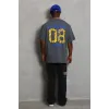 Unisex Oversize Baskılı Bisiklet Yaka T-Shirt - Füme - 93219