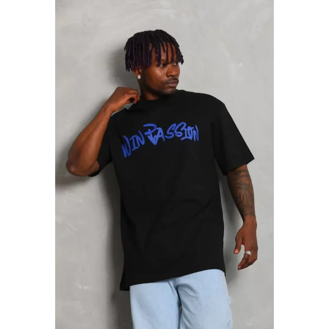 Unisex Oversize Baskılı Bisiklet Yaka T-Shirt - Siyah - 93221 Unisex Oversize Baskılı Bisiklet Yaka T-Shirt - Siyah - 93221