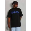 Unisex Oversize Baskılı Bisiklet Yaka T-Shirt - Siyah - 93221 Unisex Oversize Baskılı Bisiklet Yaka T-Shirt - Siyah - 93221