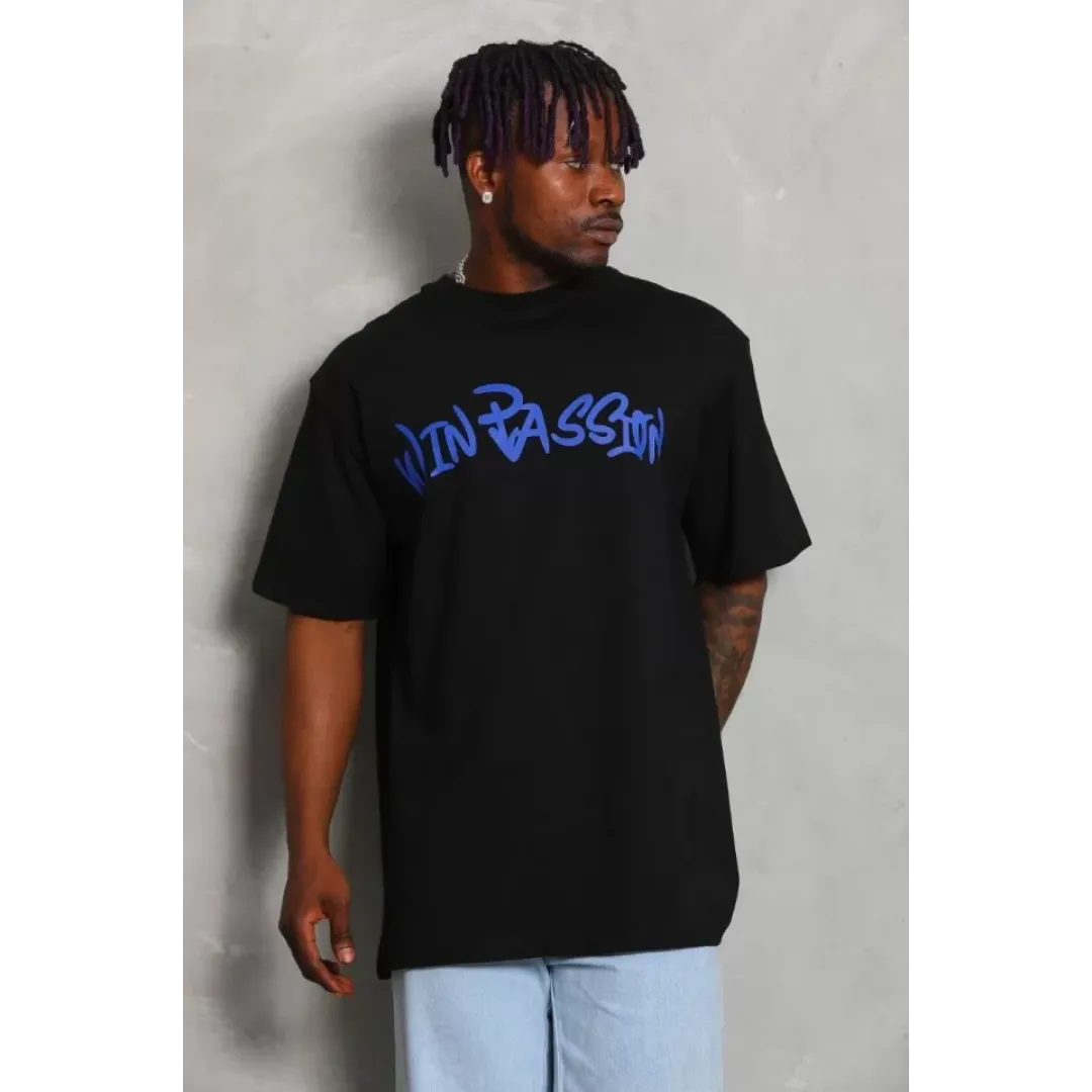 Unisex Oversize Baskılı Bisiklet Yaka T-Shirt - Siyah - 93221 Unisex Oversize Baskılı Bisiklet Yaka T-Shirt - Siyah - 93221