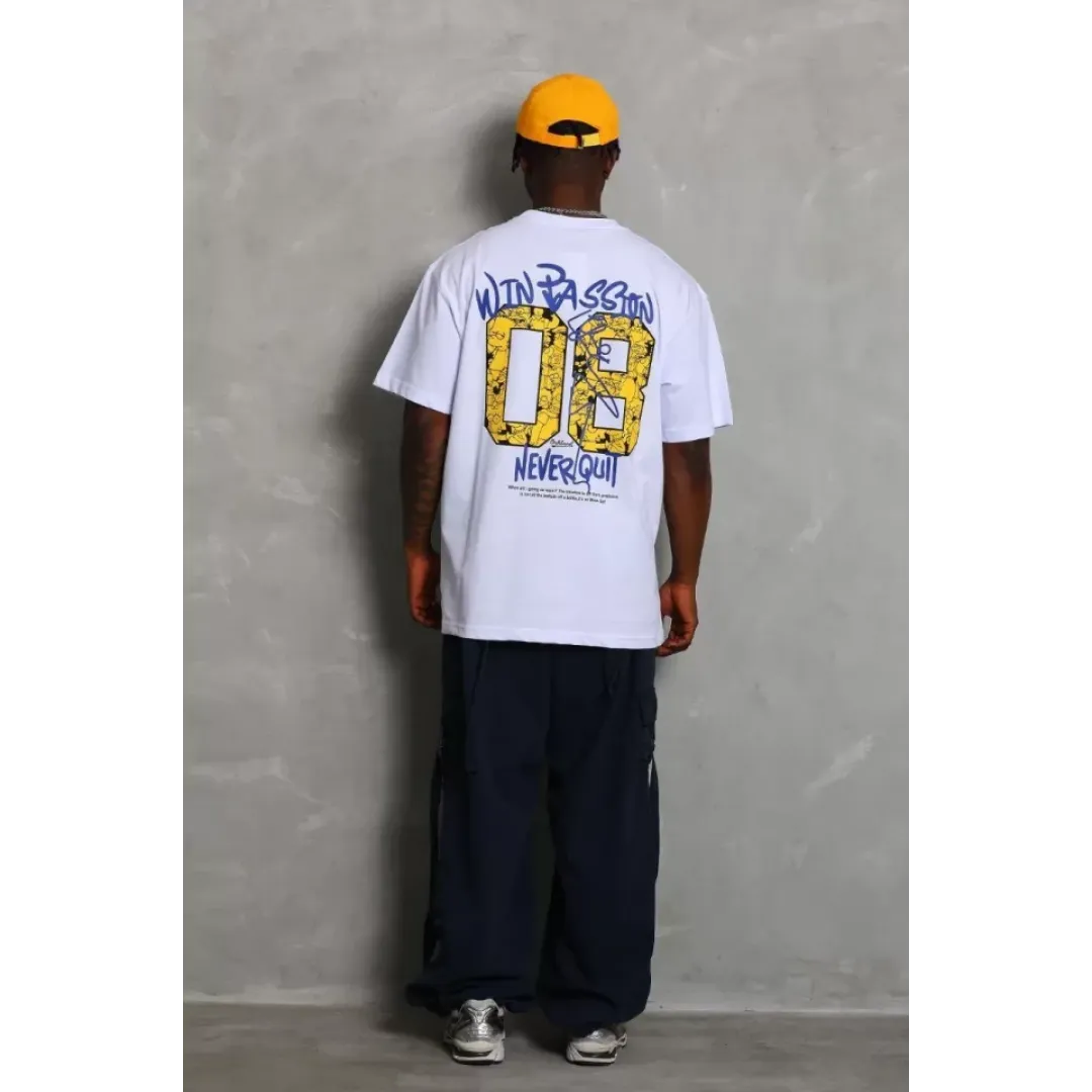 Unisex Oversize Baskılı Bisiklet Yaka T-Shirt - Beyaz - 93223 Unisex Oversize Baskılı Bisiklet Yaka T-Shirt - Beyaz - 93223