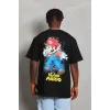 Unisex Oversize Baskılı Bisiklet Yaka T-Shirt - Siyah - 93225 Unisex Oversize Baskılı Bisiklet Yaka T-Shirt - Siyah - 93225