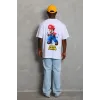 Unisex Oversize Baskılı Bisiklet Yaka T-Shirt - Beyaz - 93226
