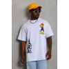 Unisex Oversize Baskılı Bisiklet Yaka T-Shirt - Beyaz - 93226