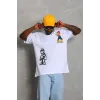 Unisex Oversize Baskılı Bisiklet Yaka T-Shirt - Beyaz - 93226