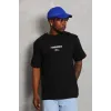 Unisex Oversize Baskılı Bisiklet Yaka T-Shirt - Siyah - 93229