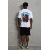 Unisex Oversize Baskılı Bisiklet Yaka T-Shirt - Beyaz - 93230