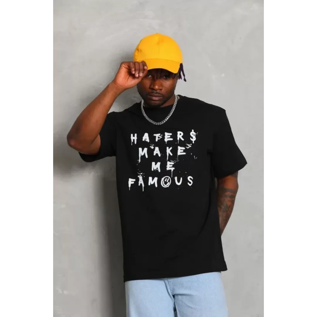 Unisex Oversize Baskılı Bisiklet Yaka T-Shirt - Siyah - 93231 Unisex Oversize Baskılı Bisiklet Yaka T-Shirt - Siyah - 93231