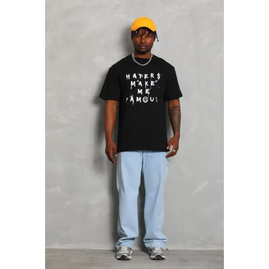 Unisex Oversize Baskılı Bisiklet Yaka T-Shirt - Siyah - 93231 Unisex Oversize Baskılı Bisiklet Yaka T-Shirt - Siyah - 93231