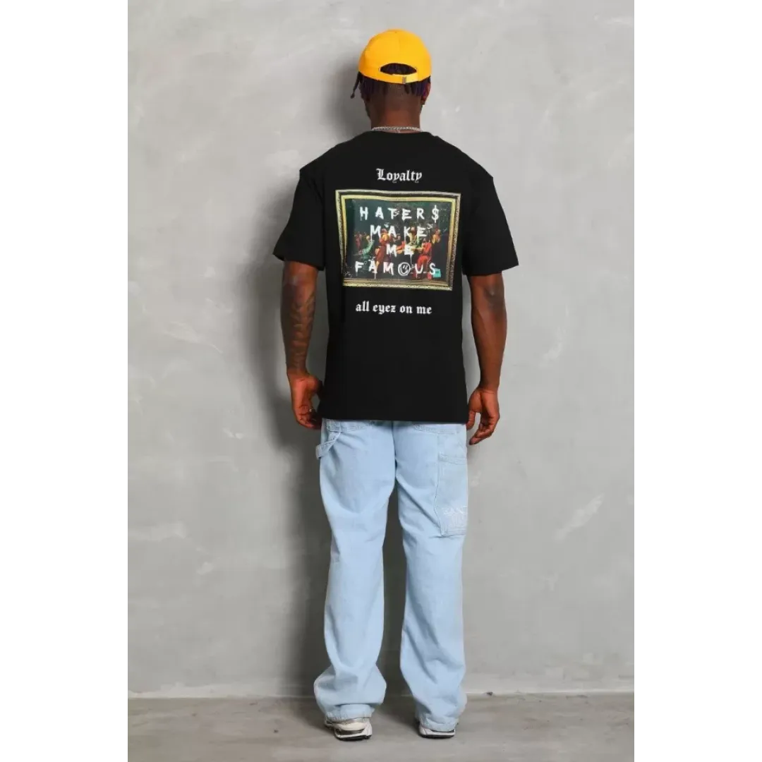 Unisex Oversize Baskılı Bisiklet Yaka T-Shirt - Siyah - 93231 Unisex Oversize Baskılı Bisiklet Yaka T-Shirt - Siyah - 93231