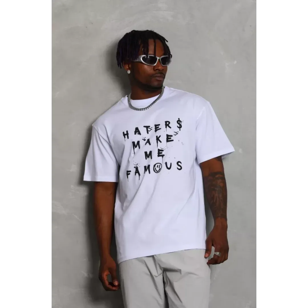 Unisex Oversize Baskılı Bisiklet Yaka T-Shirt - Beyaz - 93232 Unisex Oversize Baskılı Bisiklet Yaka T-Shirt - Beyaz - 93232