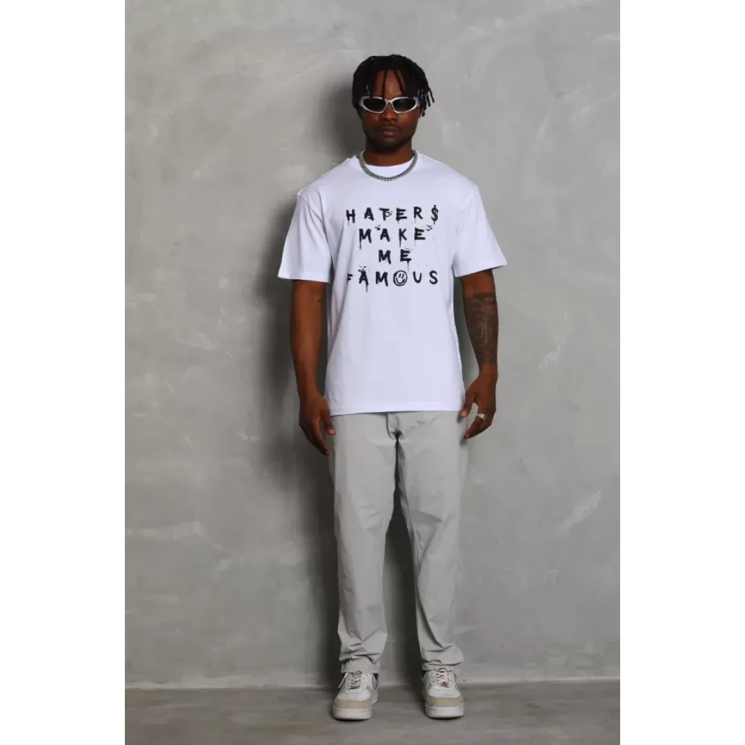 Unisex Oversize Baskılı Bisiklet Yaka T-Shirt - Beyaz - 93232 Unisex Oversize Baskılı Bisiklet Yaka T-Shirt - Beyaz - 93232