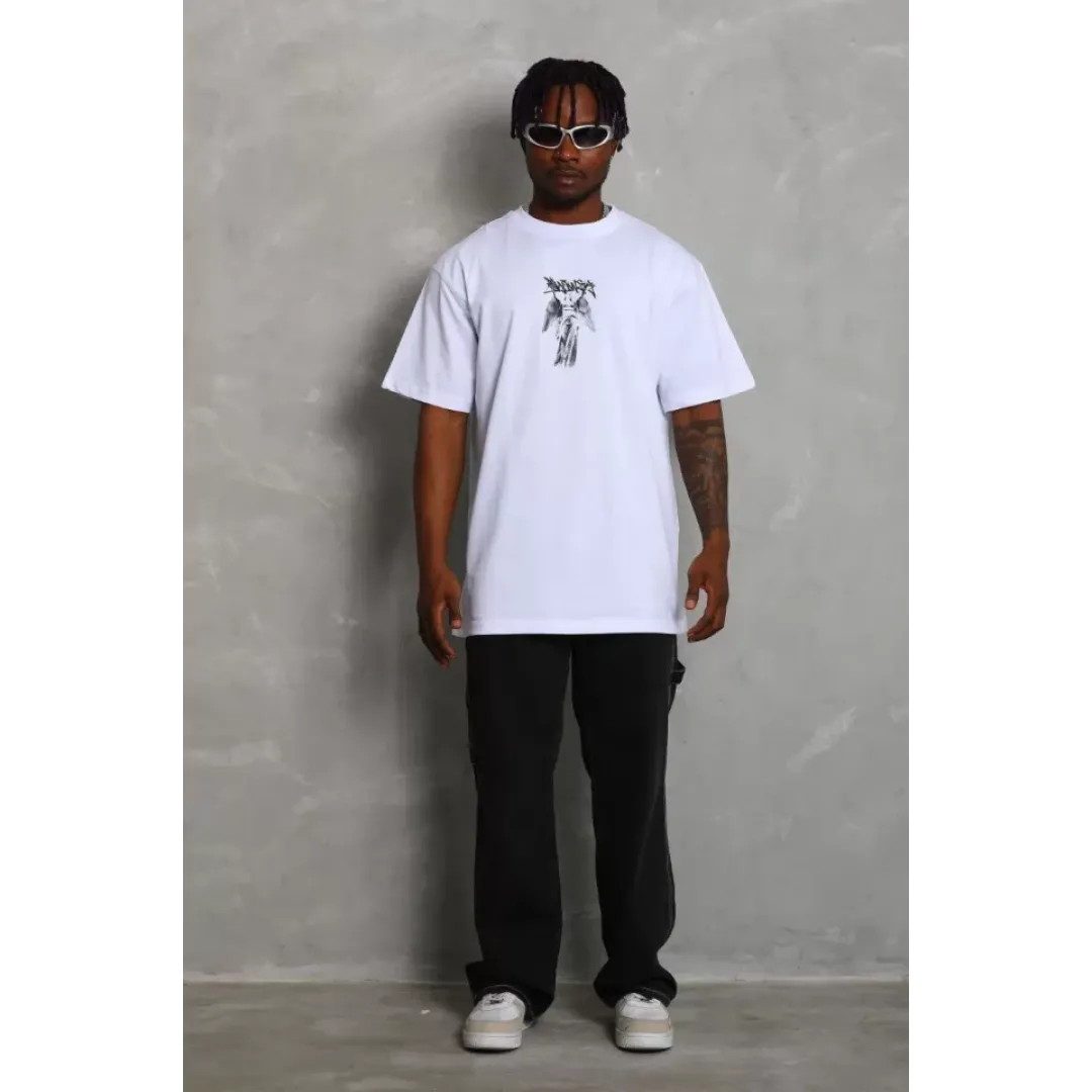 Unisex Oversize Baskılı Bisiklet Yaka T-Shirt - Beyaz - 93234 Unisex Oversize Baskılı Bisiklet Yaka T-Shirt - Beyaz - 93234