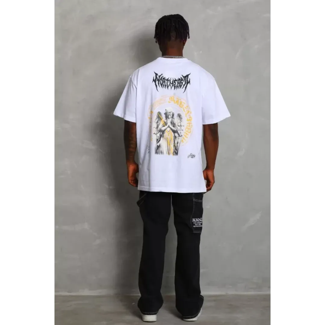 Unisex Oversize Baskılı Bisiklet Yaka T-Shirt - Beyaz - 93234 Unisex Oversize Baskılı Bisiklet Yaka T-Shirt - Beyaz - 93234