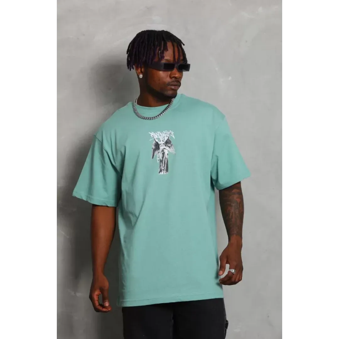 Unisex Oversize Baskılı Bisiklet Yaka T-Shirt - Mint Yeşili - 93235 Unisex Oversize Baskılı Bisiklet Yaka T-Shirt - Mint Yeşili - 93235