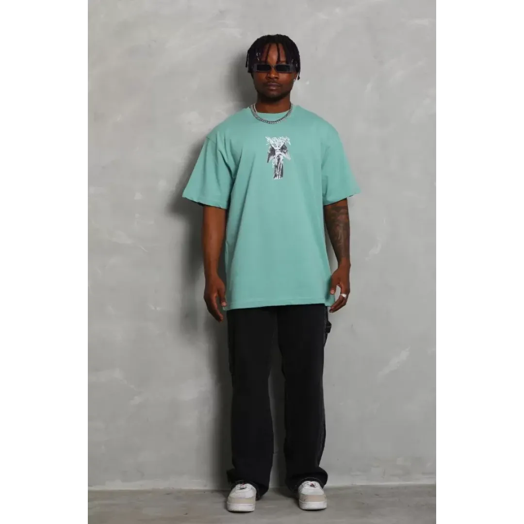 Unisex Oversize Baskılı Bisiklet Yaka T-Shirt - Mint Yeşili - 93235 Unisex Oversize Baskılı Bisiklet Yaka T-Shirt - Mint Yeşili - 93235