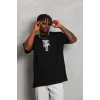 Unisex Oversize Baskılı Bisiklet Yaka T-Shirt - Siyah - 93236 Unisex Oversize Baskılı Bisiklet Yaka T-Shirt - Siyah - 93236