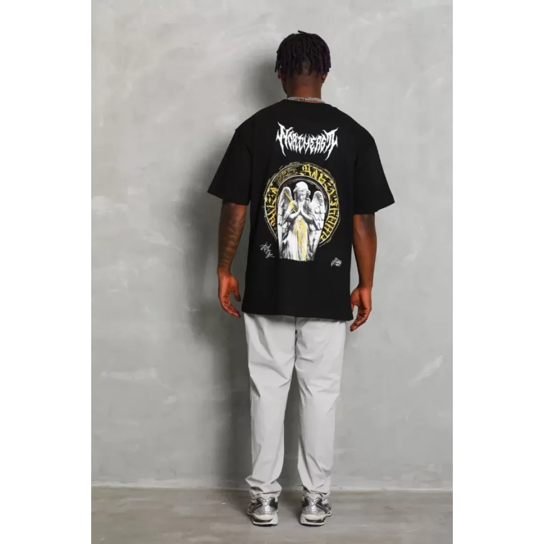 Unisex Oversize Baskılı Bisiklet Yaka T-Shirt - Siyah - 93236 Unisex Oversize Baskılı Bisiklet Yaka T-Shirt - Siyah - 93236