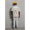 Unisex Oversize Baskılı Bisiklet Yaka T-Shirt - Gri - 93237