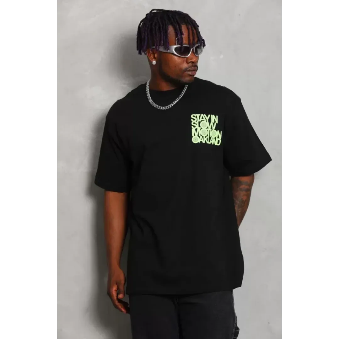 Unisex Oversize Baskılı Bisiklet Yaka T-Shirt - Siyah - 93238 Unisex Oversize Baskılı Bisiklet Yaka T-Shirt - Siyah - 93238