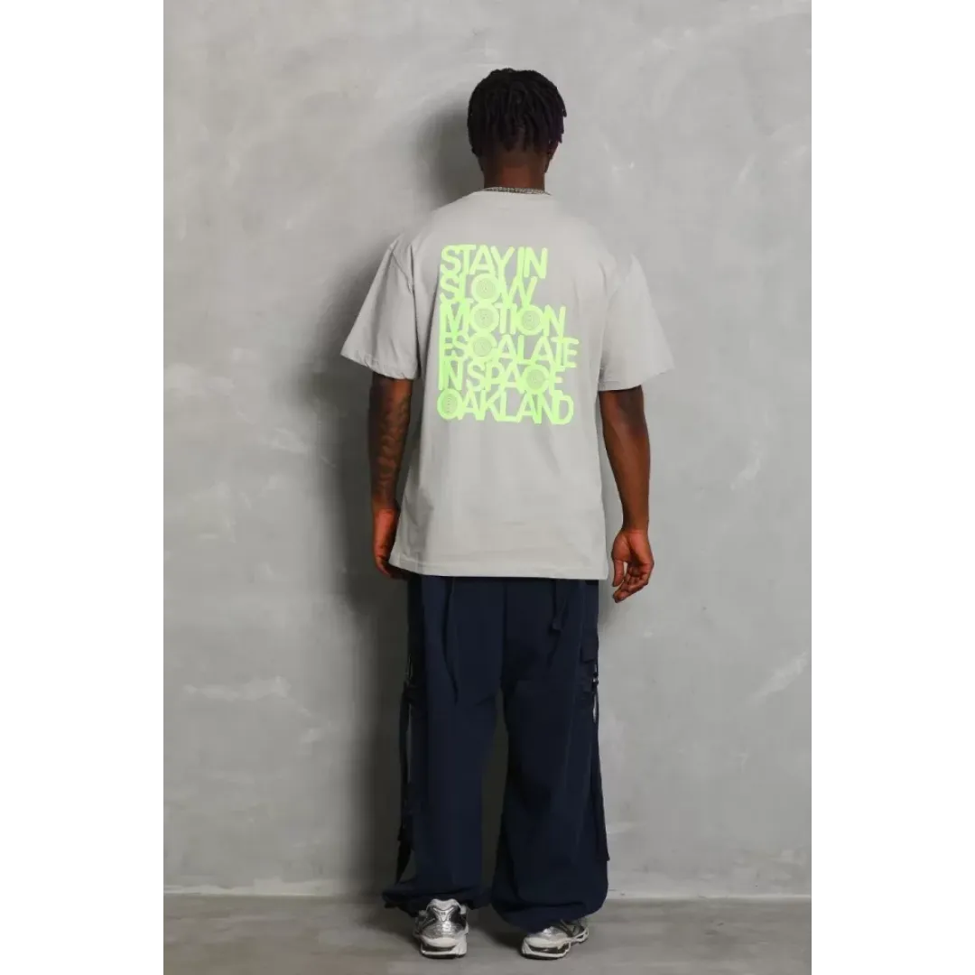 Unisex Oversize Baskılı Bisiklet Yaka T-Shirt - Gri - 93239 Unisex Oversize Baskılı Bisiklet Yaka T-Shirt - Gri - 93239