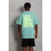 Unisex Oversize Baskılı Bisiklet Yaka T-Shirt - Mint Yeşili - 93240 Unisex Oversize Baskılı Bisiklet Yaka T-Shirt - Mint Yeşili - 93240