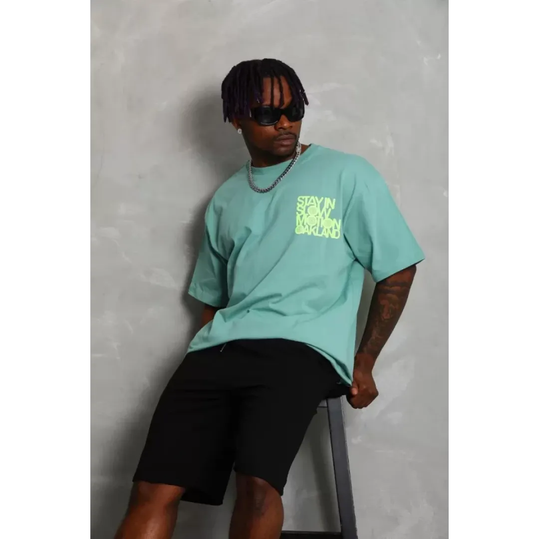 Unisex Oversize Baskılı Bisiklet Yaka T-Shirt - Mint Yeşili - 93240 Unisex Oversize Baskılı Bisiklet Yaka T-Shirt - Mint Yeşili - 93240