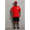 Unisex Oversize Baskılı Bisiklet Yaka T-Shirt - Kırmızı - 93241