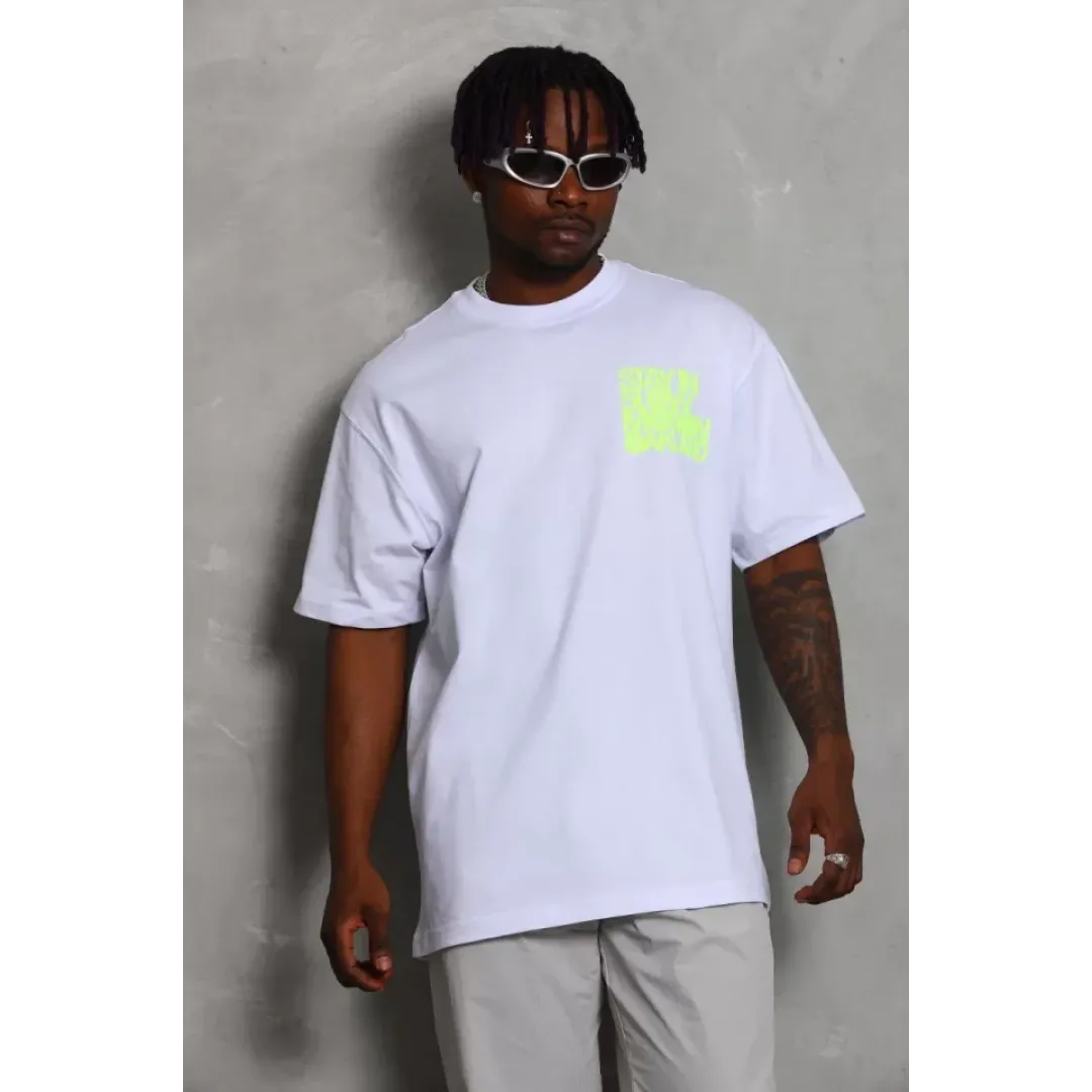 Unisex Oversize Baskılı Bisiklet Yaka T-Shirt - Beyaz - 93242 Unisex Oversize Baskılı Bisiklet Yaka T-Shirt - Beyaz - 93242