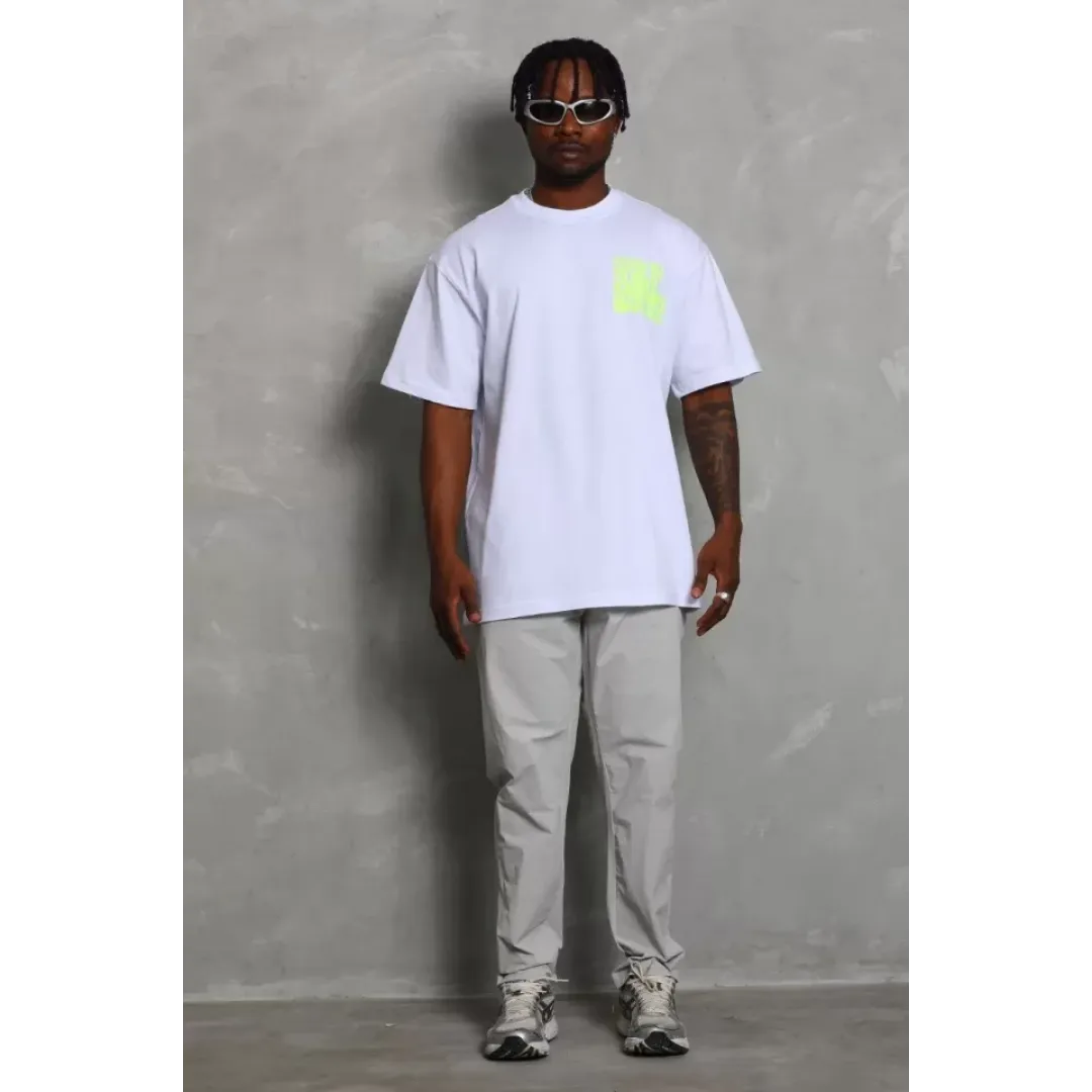 Unisex Oversize Baskılı Bisiklet Yaka T-Shirt - Beyaz - 93242 Unisex Oversize Baskılı Bisiklet Yaka T-Shirt - Beyaz - 93242