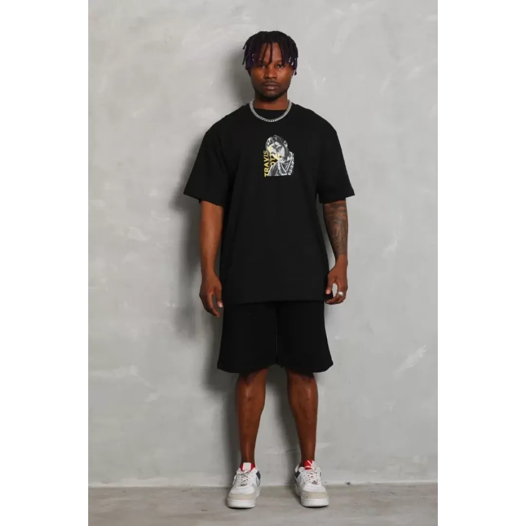 Unisex Oversize Baskılı Bisiklet Yaka T-Shirt - Siyah - 93243 Unisex Oversize Baskılı Bisiklet Yaka T-Shirt - Siyah - 93243