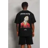 Unisex Oversize Baskılı Bisiklet Yaka T-Shirt - Siyah - 93243 Unisex Oversize Baskılı Bisiklet Yaka T-Shirt - Siyah - 93243