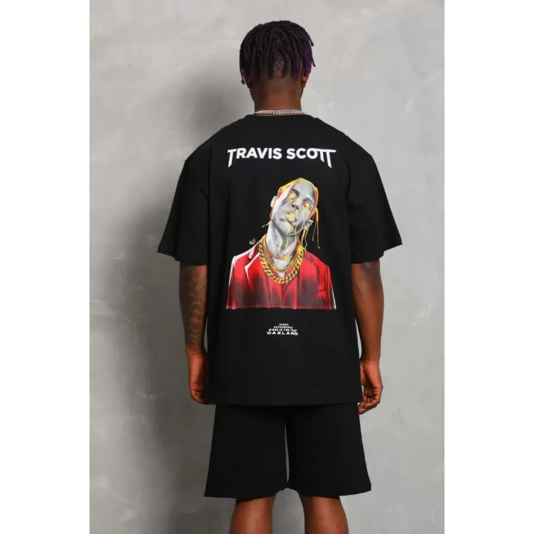 Unisex Oversize Baskılı Bisiklet Yaka T-Shirt - Siyah - 93243 Unisex Oversize Baskılı Bisiklet Yaka T-Shirt - Siyah - 93243