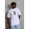 Unisex Oversize Baskılı Bisiklet Yaka T-Shirt - Beyaz - 93244 Unisex Oversize Baskılı Bisiklet Yaka T-Shirt - Beyaz - 93244