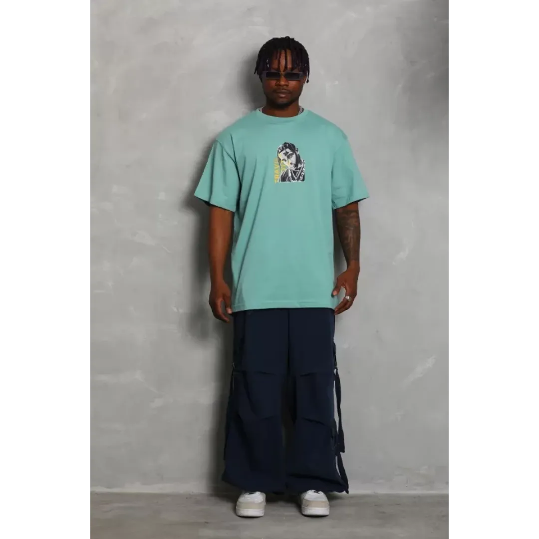 Unisex Oversize Baskılı Bisiklet Yaka T-Shirt - Mint Yeşili - 93245 Unisex Oversize Baskılı Bisiklet Yaka T-Shirt - Mint Yeşili - 93245