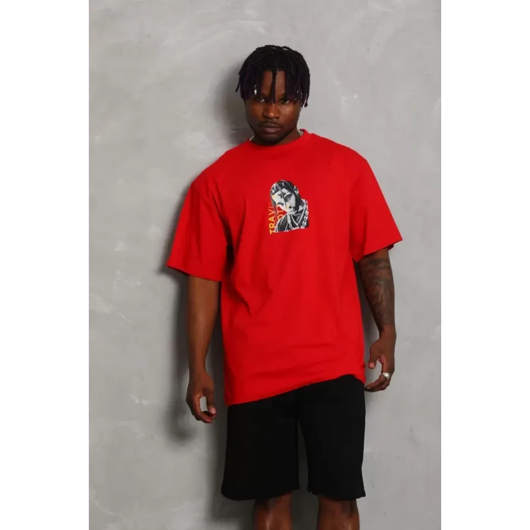 Unisex Oversize Baskılı Bisiklet Yaka T-Shirt - Kırmızı - 93246 Unisex Oversize Baskılı Bisiklet Yaka T-Shirt - Kırmızı - 93246