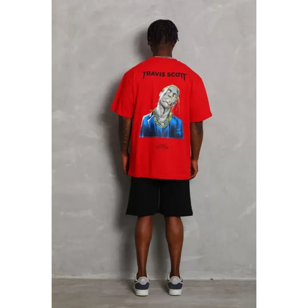 Unisex Oversize Baskılı Bisiklet Yaka T-Shirt - Kırmızı - 93246 Unisex Oversize Baskılı Bisiklet Yaka T-Shirt - Kırmızı - 93246